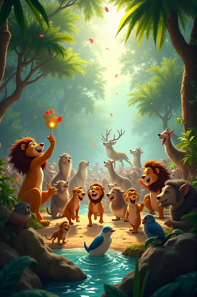 Jungle ki party, sab jaanwar aaye,
Gaane gaate, nachte, khushiyan manaye!
Jungle ki party, sab jaanwar aaye,
Gaane gaate, nachte, khushiyan manaye!