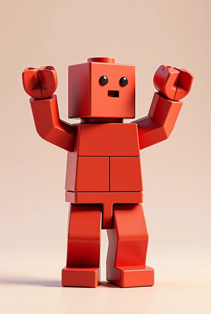 A brick character, with arms raised