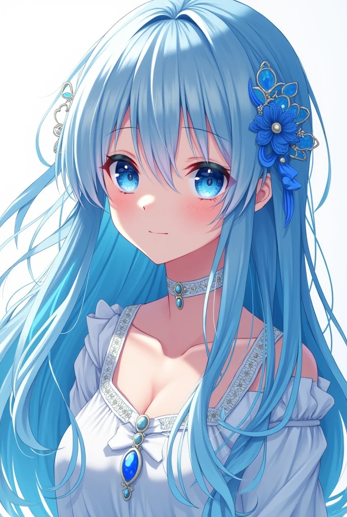 Long-haired anime girl with blue and white hair alternating colors with 2D patterns