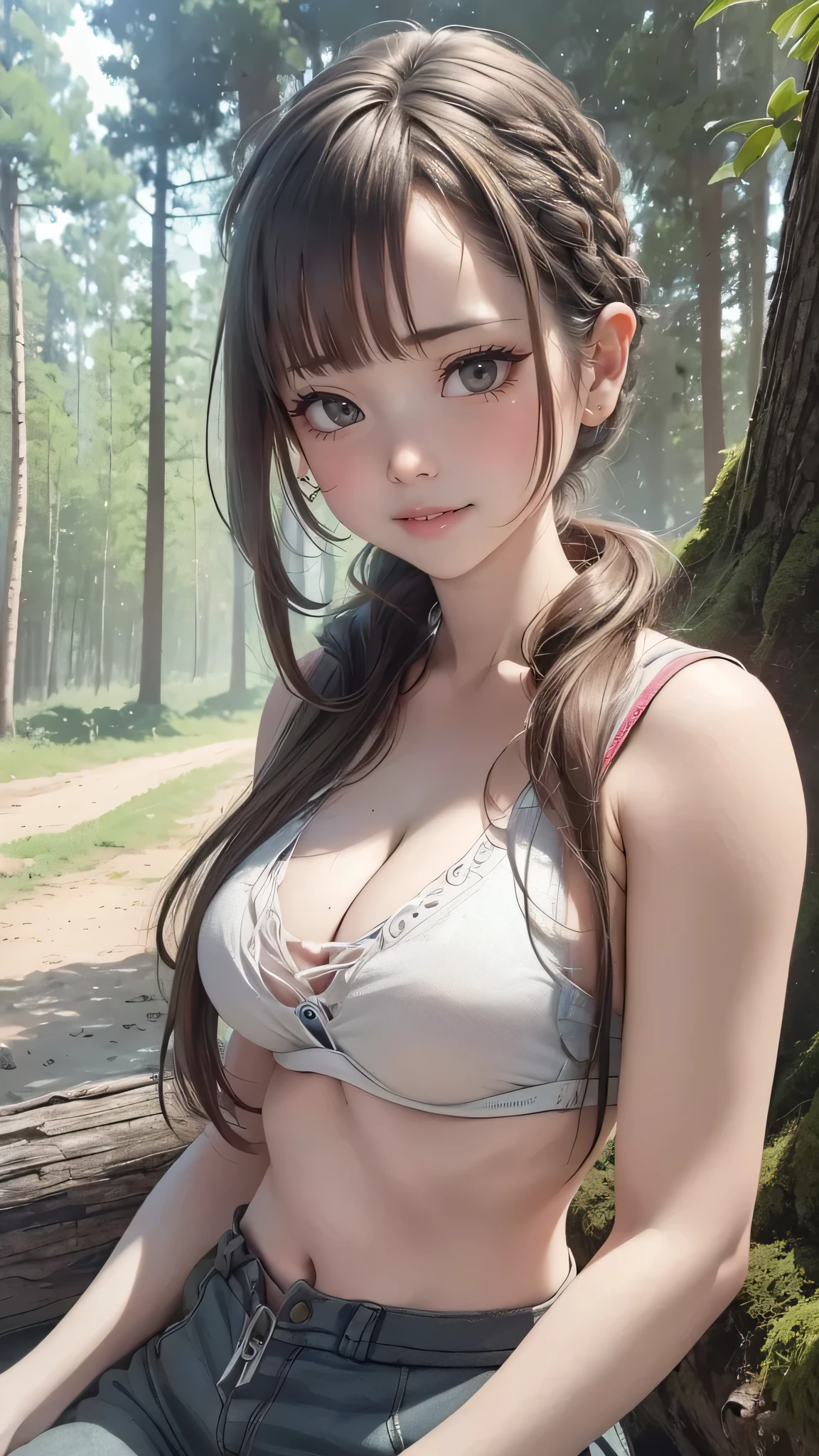 girl camping,outdoor fashion,(Thin type:1.8),(big breasts),(random hairstyle),(Highest image quality,(8k),ultra-realistic,best quality, high quality, high definition, high quality texture,high detail,beautiful detailed,fine detailed,extremely detailed cg,detailed texture,a realistic representation of the face,masterpiece,Sense of presence)