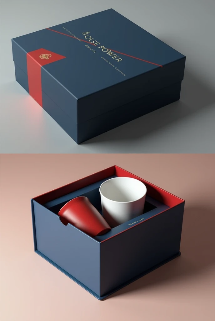 create me a coffee cup set box, with 4 units of 80 ML cups each, the box needs to be dark blue with red and white , the line will be "diamond", get inspired by the boxes of cups and products from "house power". I want it to be a cleaner box, For everyday life, for housewives.
