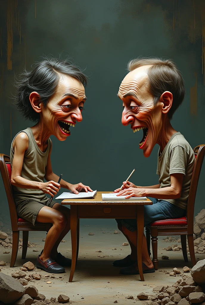 (photorealism:1.2), grotesque caricature of inequality in the education system, based on the social segmentations of poor and rich