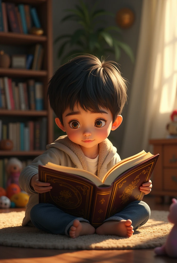 Child reading a more realistic story book