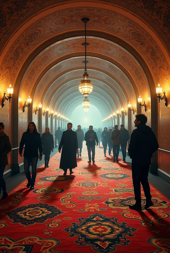 New York City subway station filled with arabesque design rugs
