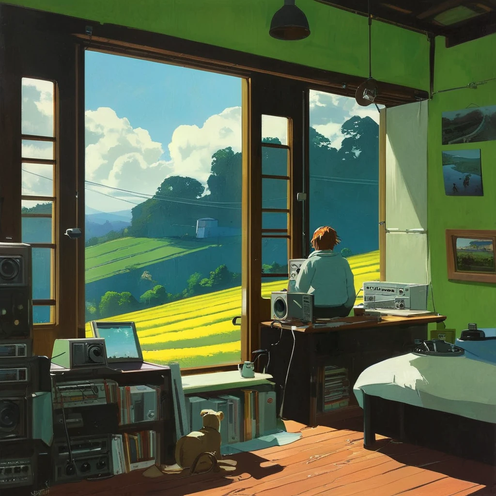 Record Cover Aphex Twin, The background color becomes softer, "Ambient Works Collection Vol... 4", acrylic painting, Trending on pixiv Fanbox, Palette knife and brush, Makoto Shinkai's Style Jamie Wyeth James Gilliard Edward Hopper Greg Ratkowski Studio Ghibli Genshin Impact