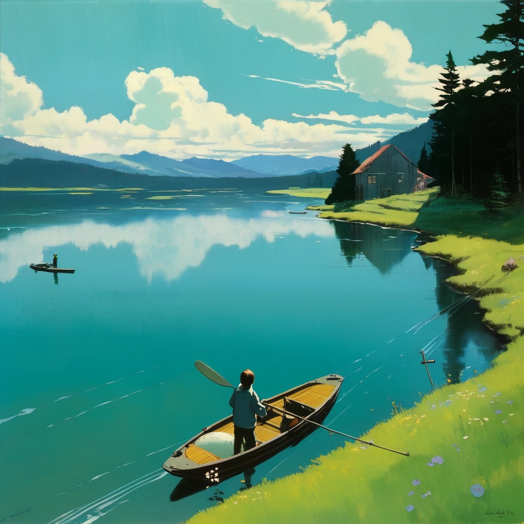 Record Cover Aphex Twin, The background color becomes softer, "Ambient Works Collection Vol... 4", acrylic painting, Trending on pixiv Fanbox, Palette knife and brush, Makoto Shinkai's Style Jamie Wyeth James Gilliard Edward Hopper Greg Ratkowski Studio Ghibli Genshin Impact