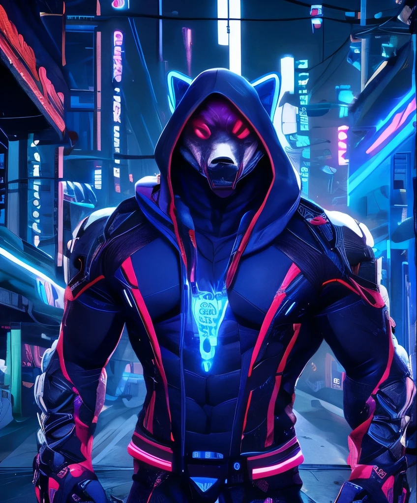 a muscular man in a neon blue jacket and black pants standing in a dark room, full body suit, wearing cultist neon blue robe, neon attire, character from mortal kombat, as a character in tekken, fighting game character, muscular male, cyberpunk assassin, neon blue hooded mage, cyberpunk outfits, crimson clothes, the neon blue ninja, wearing leather assassin armor, an edgy teen assassin, cool neon blue jacket, cyberpunk street goon