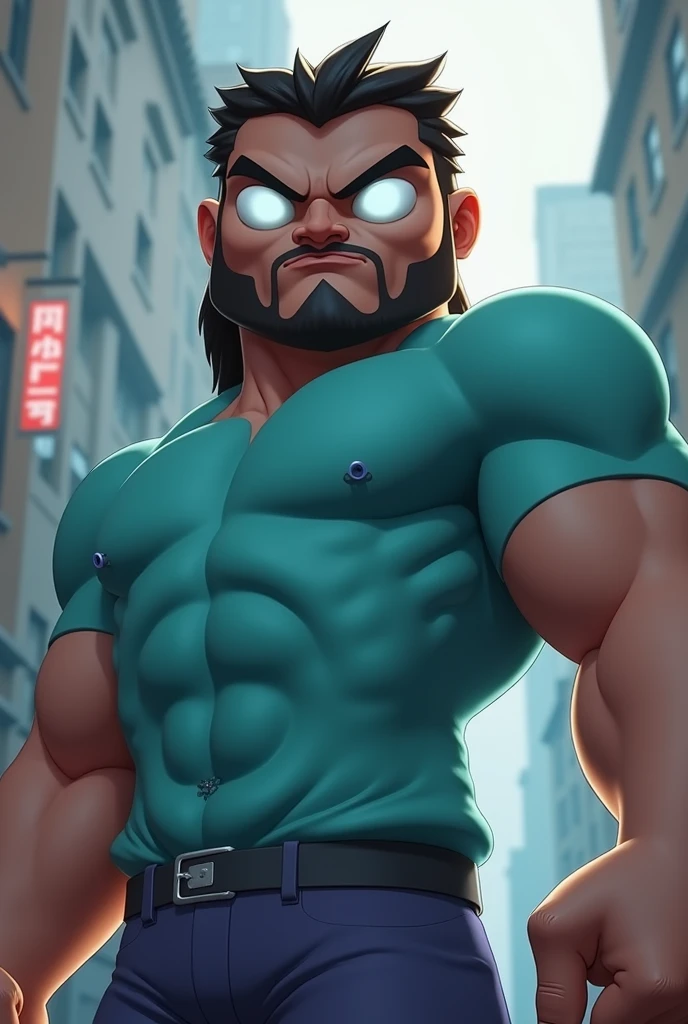 With completely white eyes