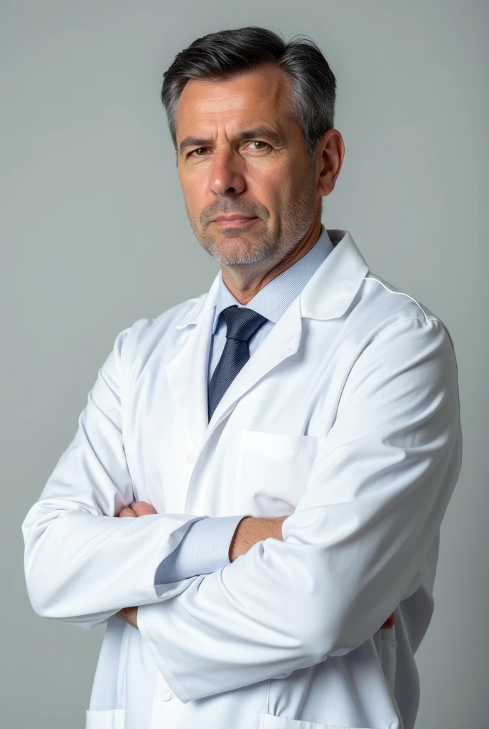 white male, wearing white coat, with arms crossed, profile photo 