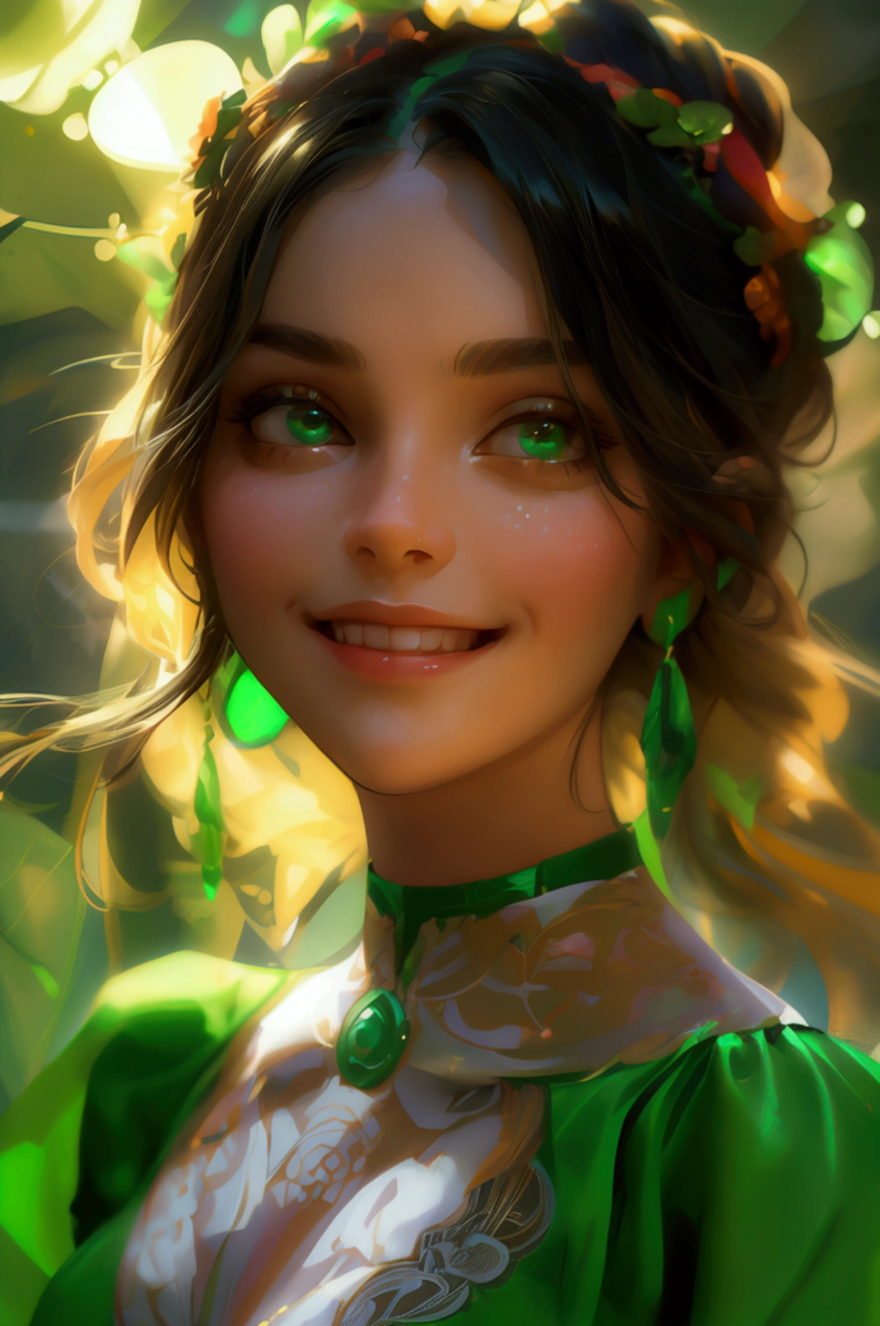 people buy crypto in low, holding then sell on high rate, happy face girls, proudly girl, wearing green dress, full character,