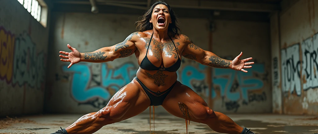 battle cry woman,female bodybuilder、housewife、cum shot,sex slave_tattoo,oily ,cum shot,Dirty talk、graffiti、Seeding Press,Dirty talk graffiti on body、Seeding Press,40 years old,(masterpiece, best quality:1.2), 1girl, solo,standing_split,Big Tit,、Big Butt,Armpit Hair、
,muscular、busty,hentai
