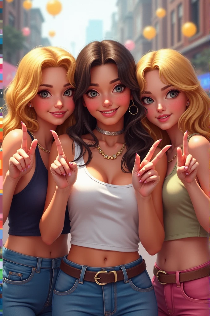 Make three girls two blondes, It's a brunette making the same sign that the BTS boys do in the Disney Plus series Are You Sure