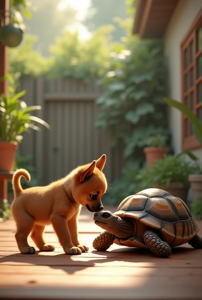 How would a Pincher puppy and a tortoise hypothetically be raised?
