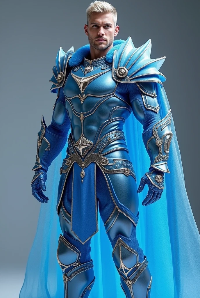 full body 3d HDR  photorealistic ultra realism high definition aesthetic stabilized diffusion picture of handsome hunky Warrior Uranus , blonde hair ,in indigo quartz transparent sparkling shiny crystal glass chrome outfit armor,,look at camera, detailed facial parts,, studio as background, Freestyle Pose, Happy Expression, perfect anatomy, symmetric body,, 18 years old,  :: high detail, a lean athletic body, realistic, human skin, extremely detailed fingers,  chad chin,, masculine, human skin, (eyes contact), gorgeous, Attractiveness 