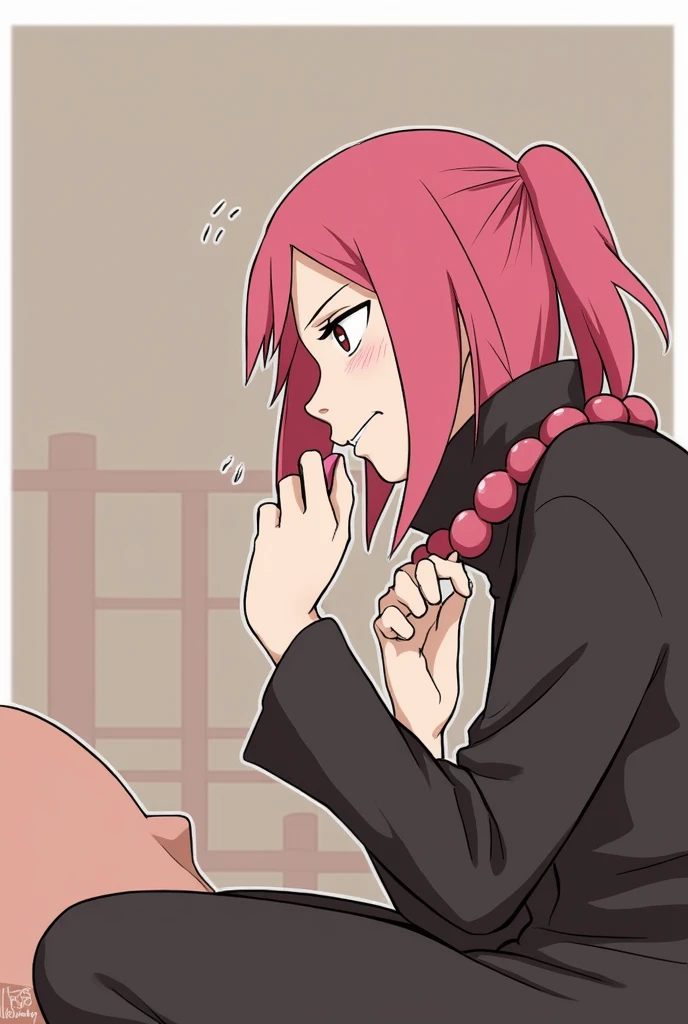 1girl, haruno sakura, pink hair, short hair, green eyes, sleeveless, red shirt, forehead protector, bike shorts, shorts, black gloves,
full body, looking at viewer, solo, simple background, white background. 1boy, penis, fellatio, oral sex, sucking, closed eyes, shy face, embarassed, cum in mouth, cum over face, 
 