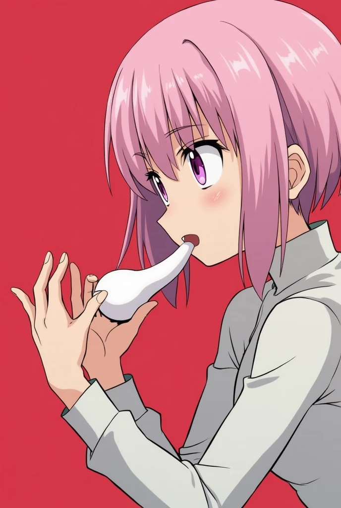 Anime girl sucking a penis that is in her mouth and her face is red