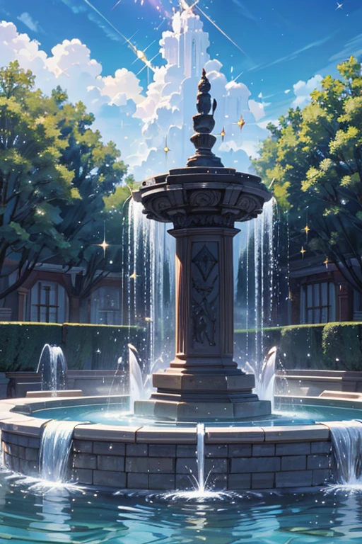 super fine illustration, masterpiece,super detailed,best quality, 8k,about 100years old, playing in a fountain, on a hell world; the many devils, are devil smiling and the water splashes are sparkling (sparkle: 1.5). BREAK The bright sunlight reflects off the fountain, creating a lively atmosphere.
