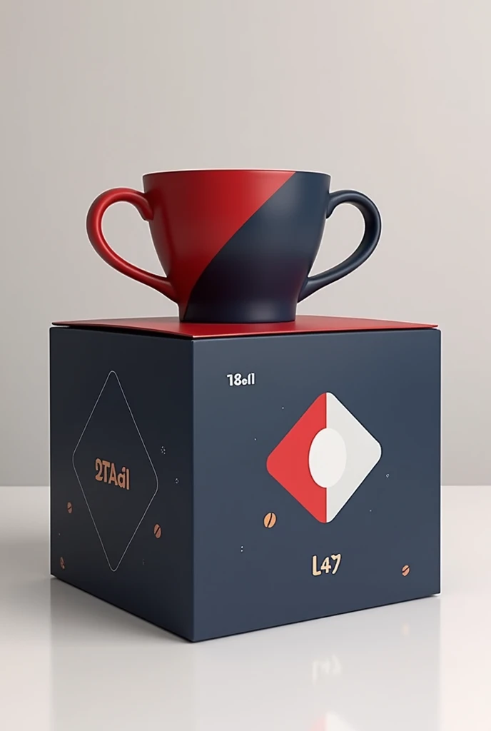 cria pra mim umthe box de conjunto de xícaras para café, with 4 units of 80 ML cups each, the box precisa ser azul escuro com vermelho e branco , the line will be "diamond", Get inspired by the brands&#39; cup boxes and products "house power", "lyor", "tramontina" "lehavi". Quero que seja umthe box mais clean, For everyday life, for housewives. In this case, the cups don&#39;t matter much to me., and yes, the box. I need inspiration for my brand. The box must be white., dark blue and red, gostaria de uns desenhos de grão de café nthe box também, there are 4 cups. 