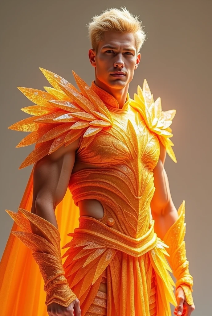 (masterpiece, hyper-realistic, photorealistic, 4k, 8k), (perfect face:1.1), (high detail:1.1), extremely handsome male mage, detailed face, detailed eyes, (nude, penis), wearing yellow micro tiny g-string, flowing yellow and black mage robes, clean shaved, front view, full body, fantasy, mage, magic, fantasy background, athletic body, (white skin), bare chest, flat chest, (orange hair scruffy), serene expression, small waist, muscular, slim body build, best quality, high-resolution