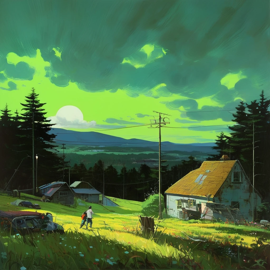 Record Cover Aphex Twin, The background color becomes softer, "Ambient Works Collection Vol... 4", acrylic painting, Trending on pixiv Fanbox, Palette knife and brush, Makoto Shinkai's Style Jamie Wyeth James Gilliard Edward Hopper Greg Ratkowski Studio Ghibli Genshin Impact