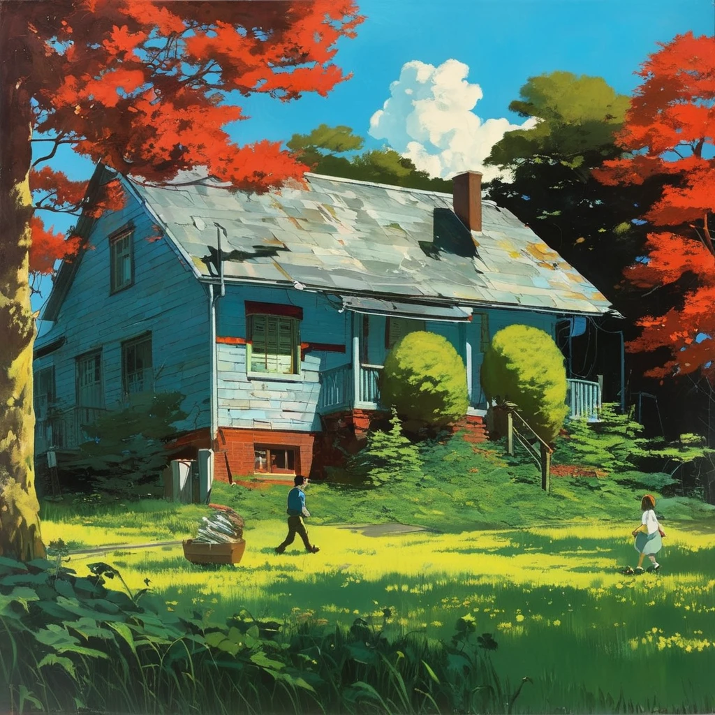 Record Cover Aphex Twin, The background color becomes softer, "Ambient Works Collection Vol... 4", acrylic painting, Trending on pixiv Fanbox, Palette knife and brush, Makoto Shinkai's Style Jamie Wyeth James Gilliard Edward Hopper Greg Ratkowski Studio Ghibli Genshin Impact