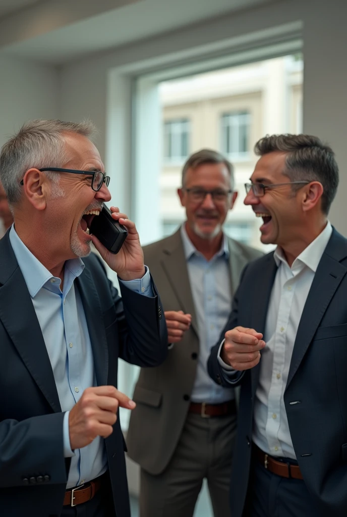 A group of men's use telephone and Lough