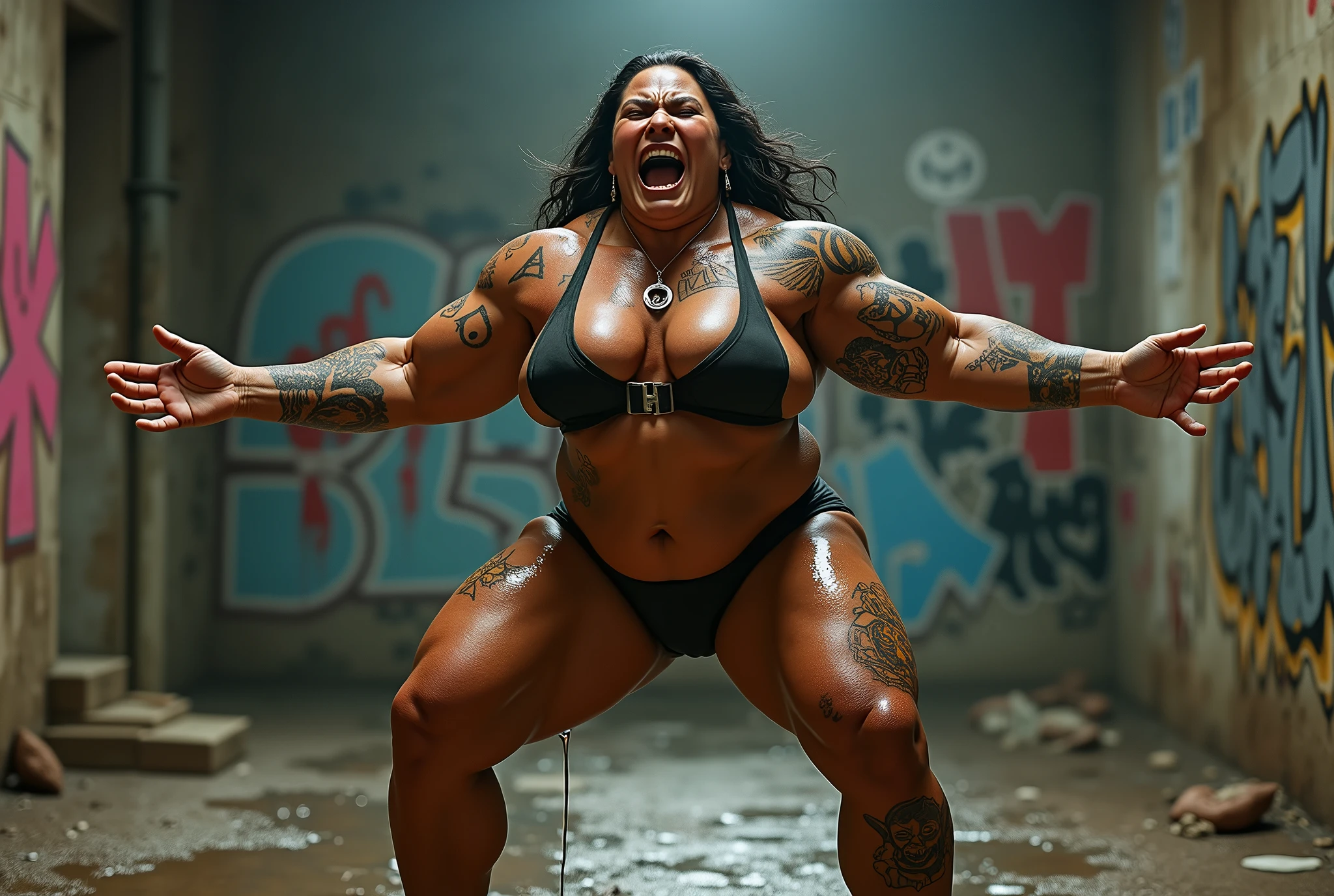 battle cry woman,female bodybuilder、housewife、cum shot,sex slave_tattoo,oily ,cum shot,Dirty talk、graffiti、Seeding Press,Dirty talk graffiti on body、Seeding Press,40 years old,(masterpiece, best quality:1.2), 1girl, solo,standing_split,Big Tit,、Big Butt,Armpit Hair、
,muscular、busty,hentai