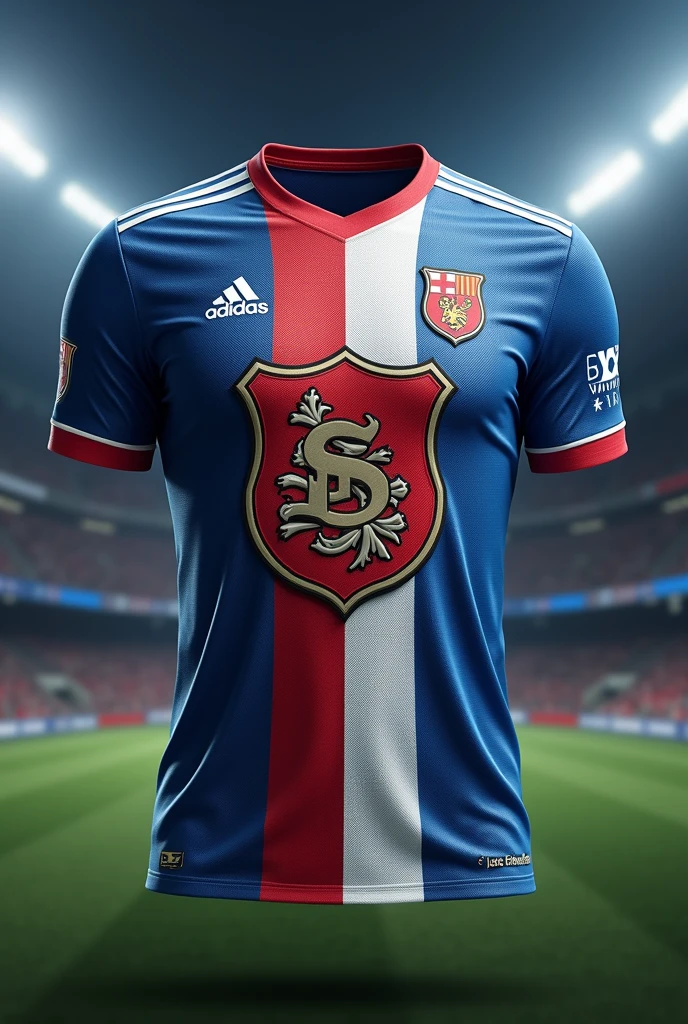 Football team shirt with the shield in the middle of the team