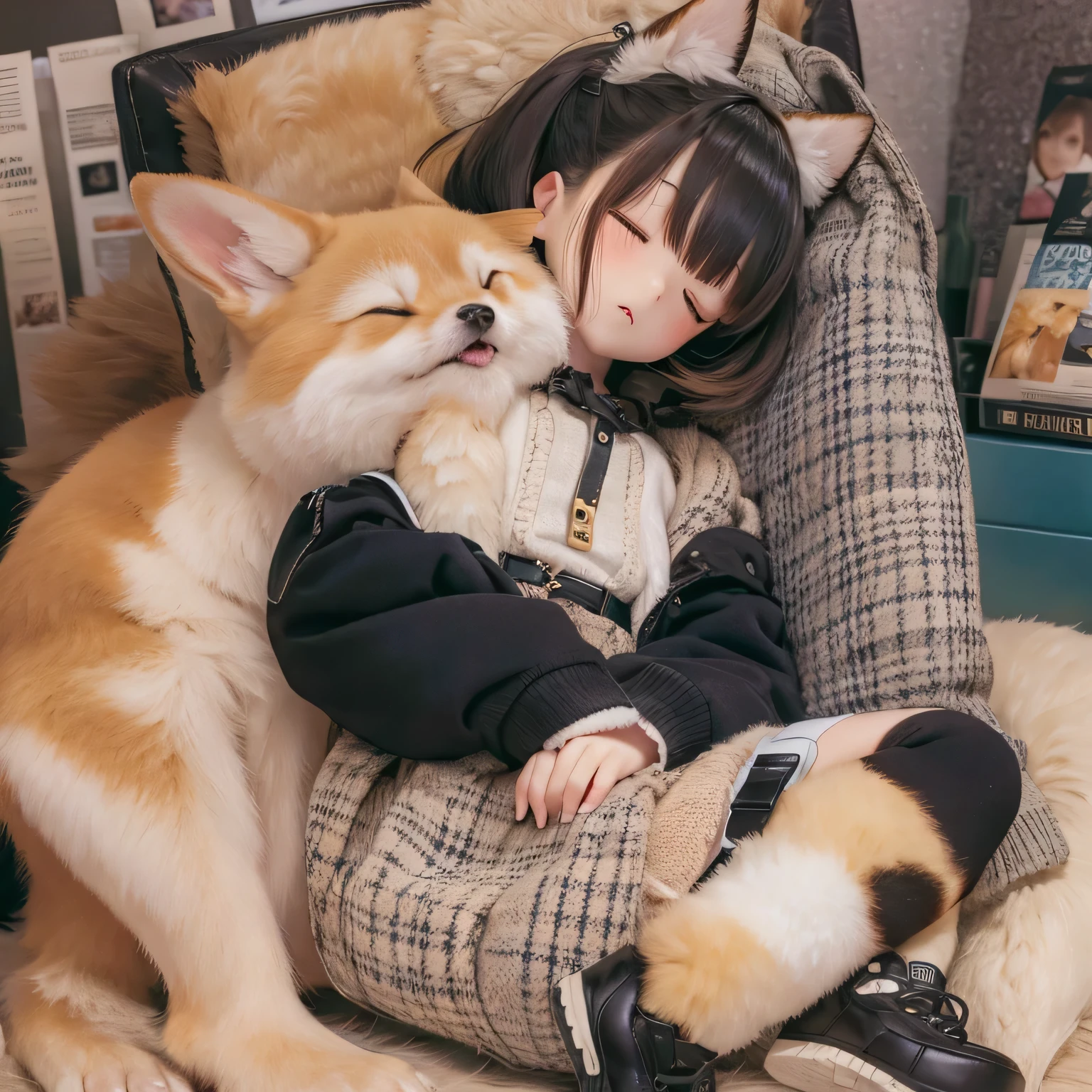 shiba inu (((girl)))、Sleeping in bed