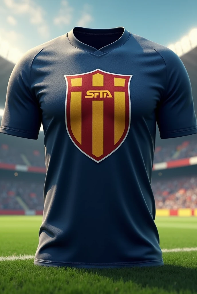 Football team shirt with the shield in the middle of the team and without the shield on the left