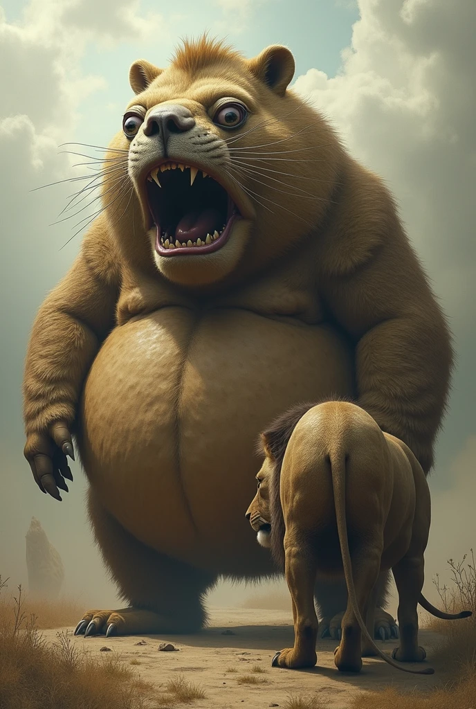 Fat capybara with an ass face and the lion moaning because his ass is shriveled