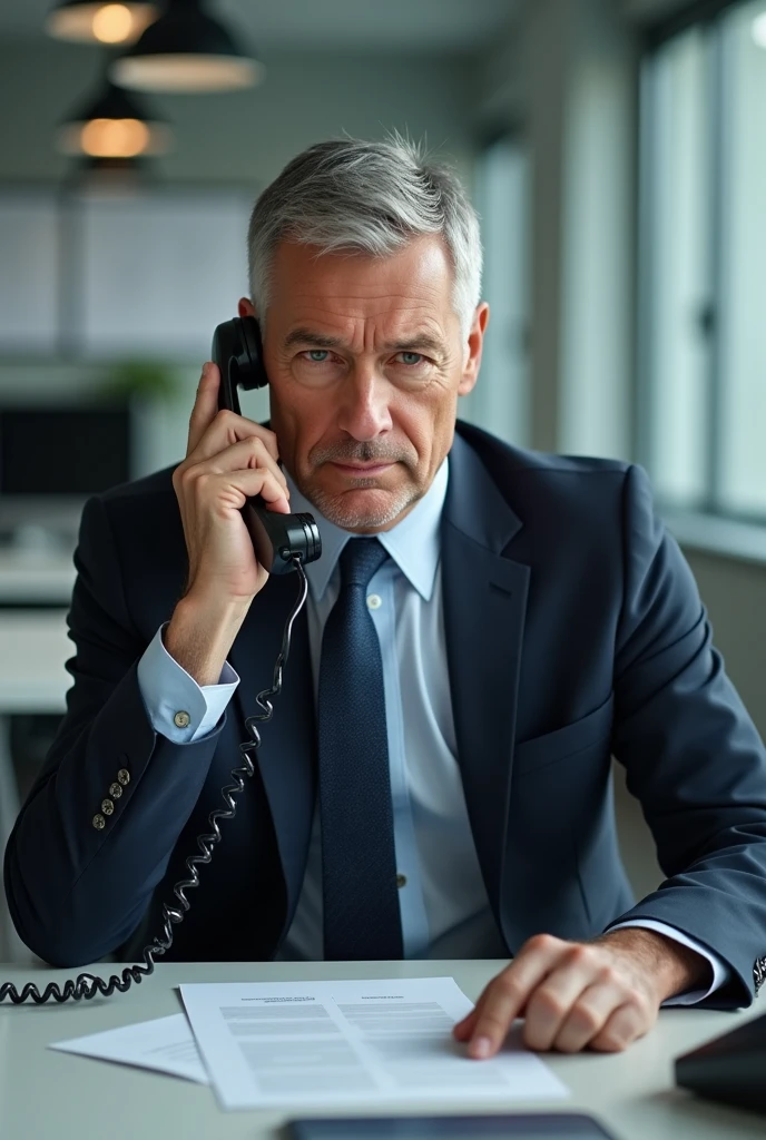 A man use telephone