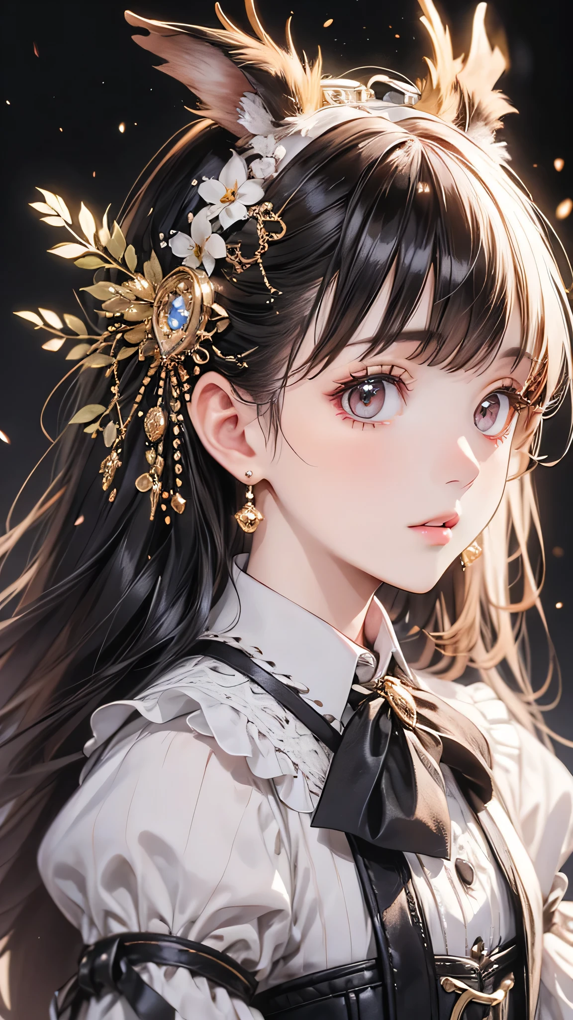 One person, masterpiece, Highest quality, 8k, Detailed skin texture, Detailed cloth texture, Beautifully detailed face, Intricate details, Super detailed, Alice in Wonderland, (A ribbon on her head:1.1), Upper Body