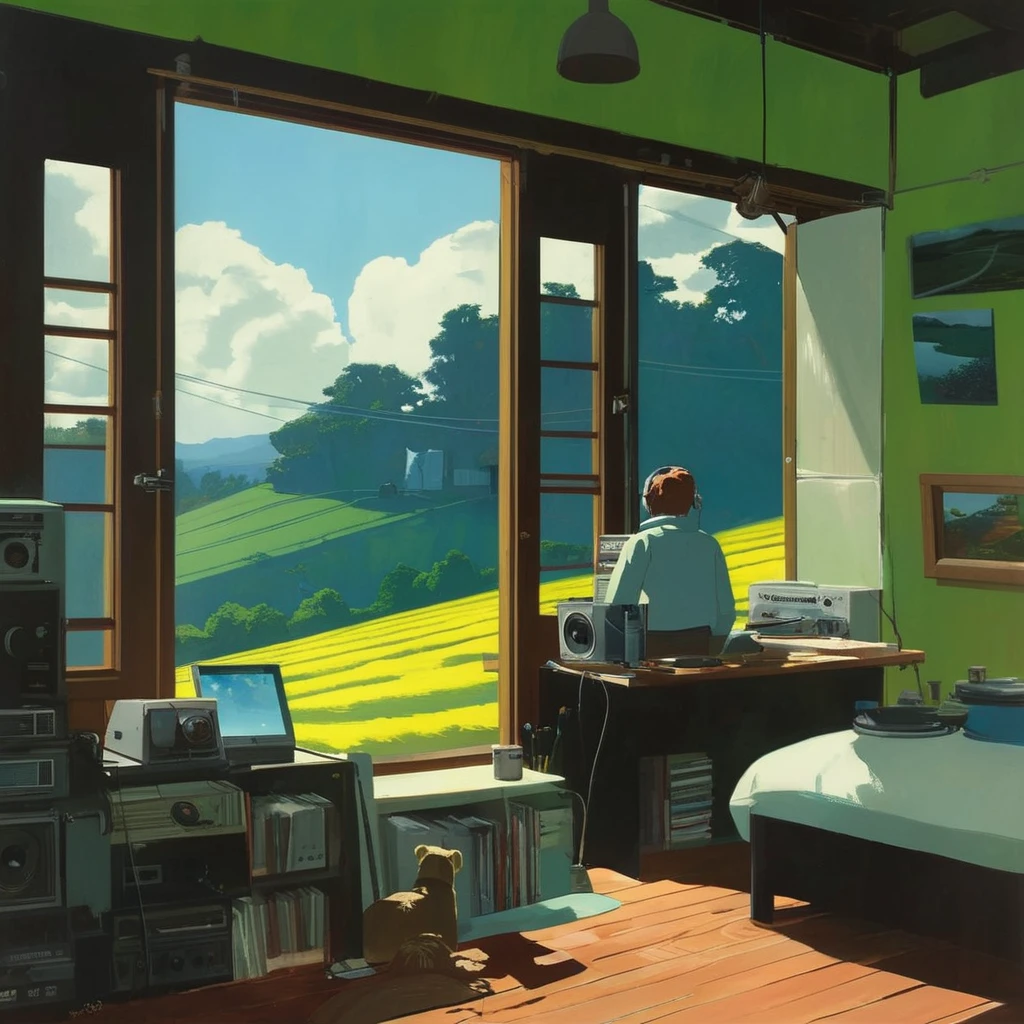 Record Cover Aphex Twin, The background color becomes softer, "Ambient Works Collection Vol... 4", acrylic painting, Trending on pixiv Fanbox, Palette knife and brush, Makoto Shinkai's Style Jamie Wyeth James Gilliard Edward Hopper Greg Ratkowski Studio Ghibli Genshin Impact