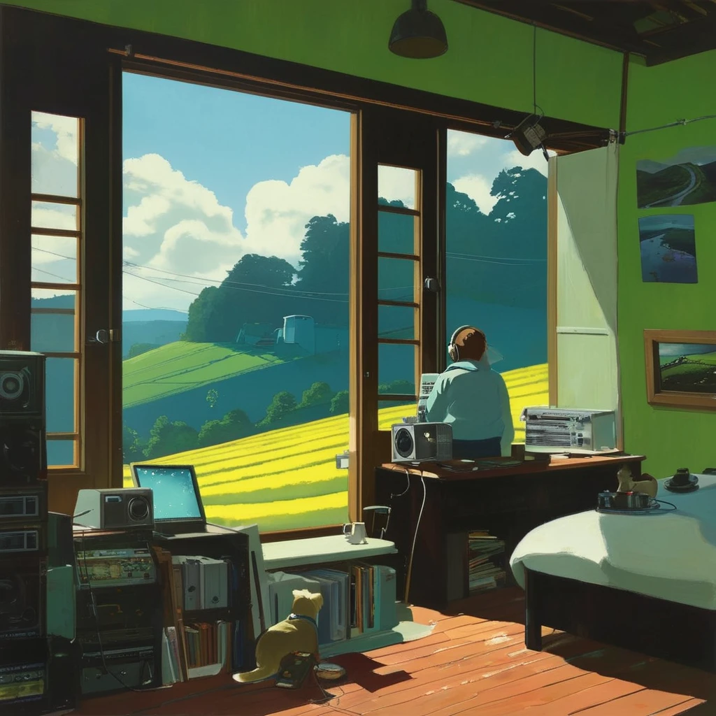 Record Cover Aphex Twin, The background color becomes softer, "Ambient Works Collection Vol... 4", acrylic painting, Trending on pixiv Fanbox, Palette knife and brush, Makoto Shinkai's Style Jamie Wyeth James Gilliard Edward Hopper Greg Ratkowski Studio Ghibli Genshin Impact