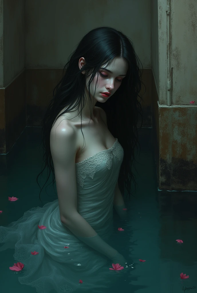 Realistic gothic digital art portrait with water