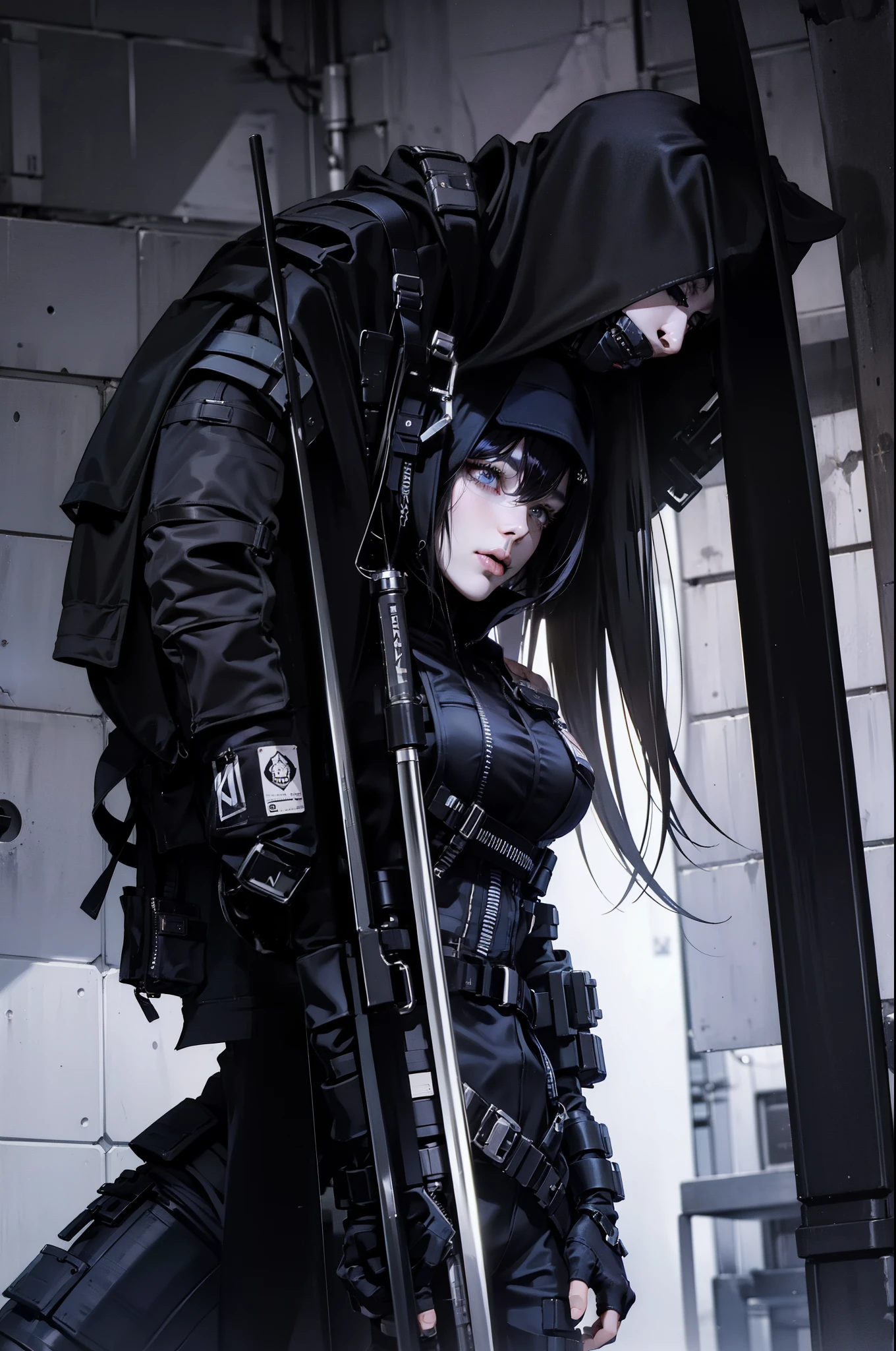 Anime-style woman wearing a black and white outfit and holding a sword, Wearing technical clothing and armour, Photos of women in techwear, Very beautiful cyberpunk samurai, Cyberpunk style outfit, Cyberpunk Costume, Mysterious Post-Apocalyptic Cyborg, Cyberpunk anime, Cyberpunk Fashion, Cyberpunk Fashionの服, Cyberpunk Nun Warrior, Cyberpunk Clothing, Cyberpunk Techwear, cyberpunk assassin, Cyberpunk Costumes, Urban Samurai_v0.3, (Realistic:1.2), Official Art, unity 8k wallpaper, Super detailed, beautifully、aesthetic, masterpiece, 最high quality, (Dynamic Angle:1.4), Glowing Skin, Skin Details, The most beautiful form of chaos, Brutalist design, Vibrant colors, Dark Theme, Depth of written boundary, The world is a ridiculously beautiful girl, Intricate details in the armor patterns, Wonderful healing beauty, Devil's Smile, Scapula symbol, Big sword, holy cross necklace, Dynamic pose:1.2, Medusa (rider) (destiny) , kamen rider belt case , a masterpiece, the 最high quality,high quality, Futurism:1.1), Cinema Lighting,(Brilliant future), beautifullyて美しい,Great composition with great detail,floating,(Highly detailed CG,unity 8k wallpaper),(Beautiful detailed background),Beautiful hair detail, Dramatic Light, Gogetta,最high quality,Ultra-high resolution,Realistic
サイボーグ、Terminator、The right hand is Gatling、Half Face Robot、wiring、Body Armor、