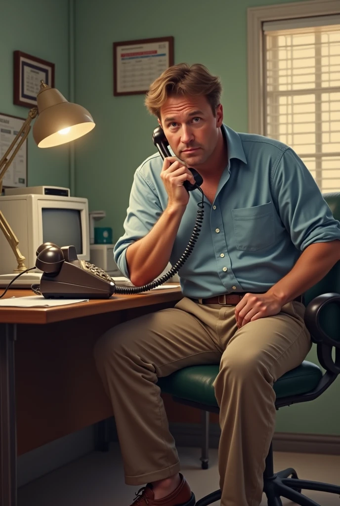 A 90s  man use telephone 