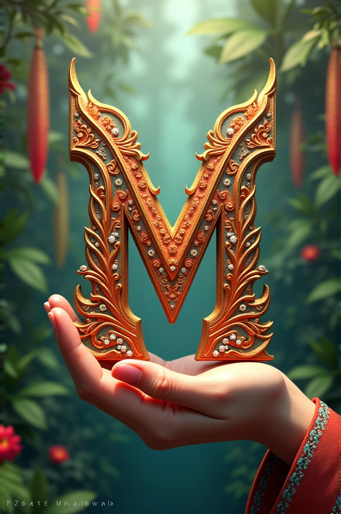 Create an image that has a hand, letter M with a Bangkok style