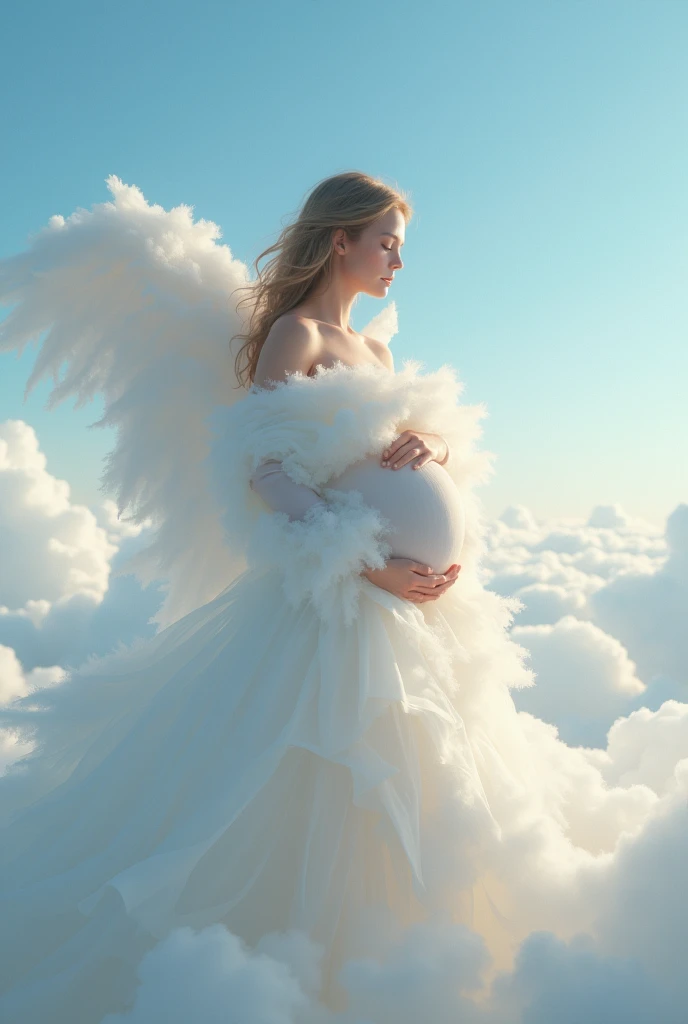 pregnant Woman frock created from clouds