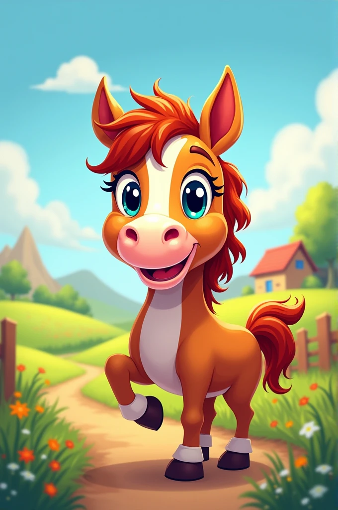 Cheerful and cheerful horse, cartoon character