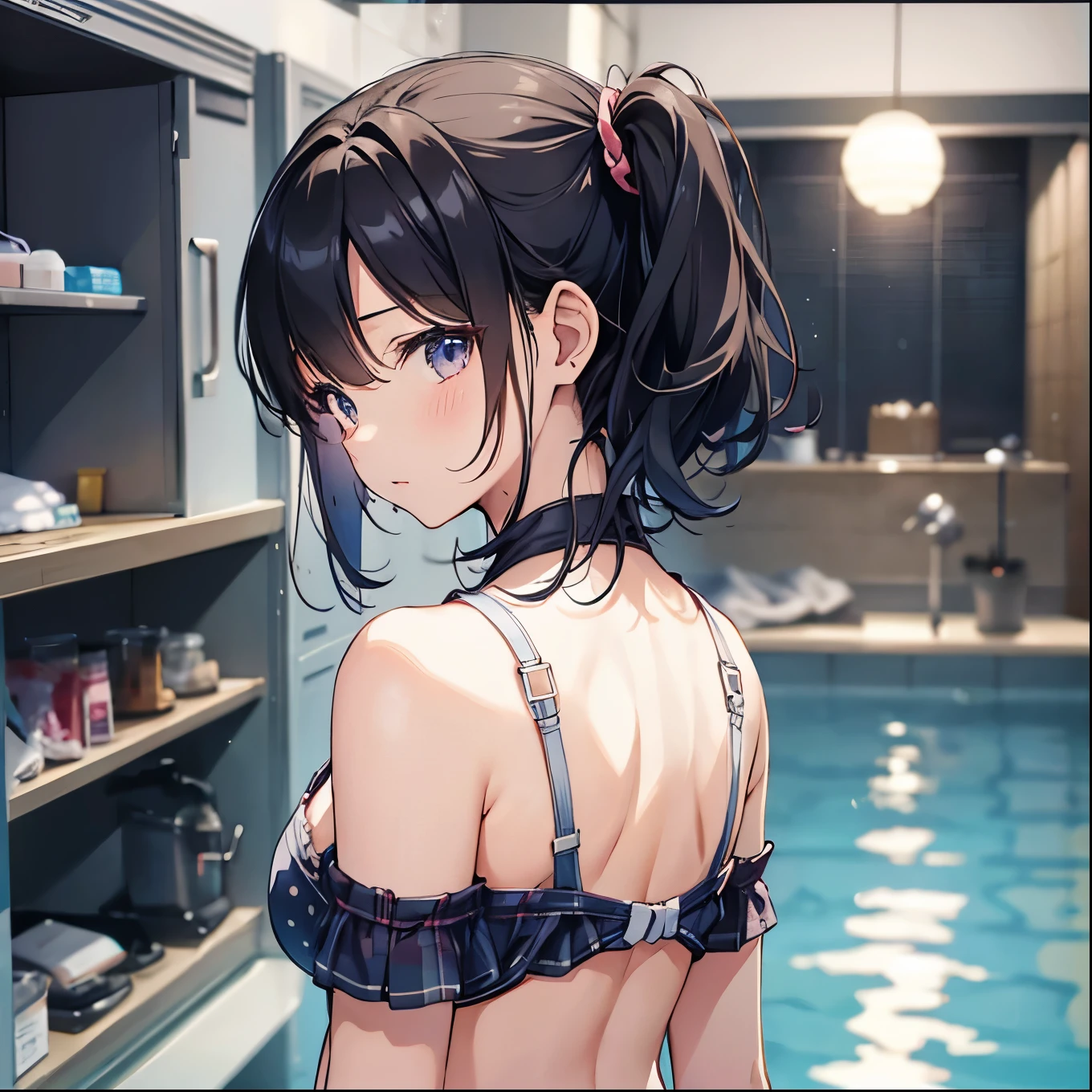 (Highest qualityのイラスト:1.2), (cute girl:1.1), (One Girl, solo:1), (Two people、8-year-old、、child、small、cute、cute、small胸、Ultra-detailed目:1.2)、(lily、kiss、Hug from behind、Grab、Eyes half closed、eye contact:1.3)、(sweating、I was hugged、blush:1.1)、 break White Bra、Pink Good、Blue Bra、Green bra、Greybra、Light grey bra、 Striped bra、Polka dot bra、Plaid Good、cuteブラジャー、child用ブラジャー、sporty、camisole、Cotton panties、School Skirt、Blake Black Hair、Blue Hair、Brown Hair、Very short hair、short hair、Mid-length hair、Hair length、Wavy Hair、Curly Hair、Pale pink braided hair、Hime cut、Bobcut、Twin tails、低いTwin tails、ponytail、ライトブルーのローponytail、break(locker room:1.2)、(evening、evening、Orange sun:1.2)、 break(Highest quality、Ultra-detailed、Very detailed and beautiful、Ultra-high resolution、Detailed arms:1.2)、Browsing Caution Beautiful Pool