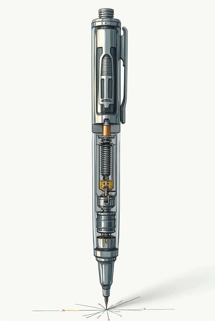 create the visual inside the ballpen, the consist battery, ink, push buttons and all