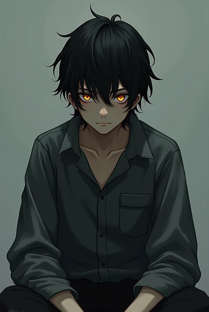 Black hair otaku boy,orange eyes,Average build,Feels darker,Sex Cheap Shizu,The expression is very calm,