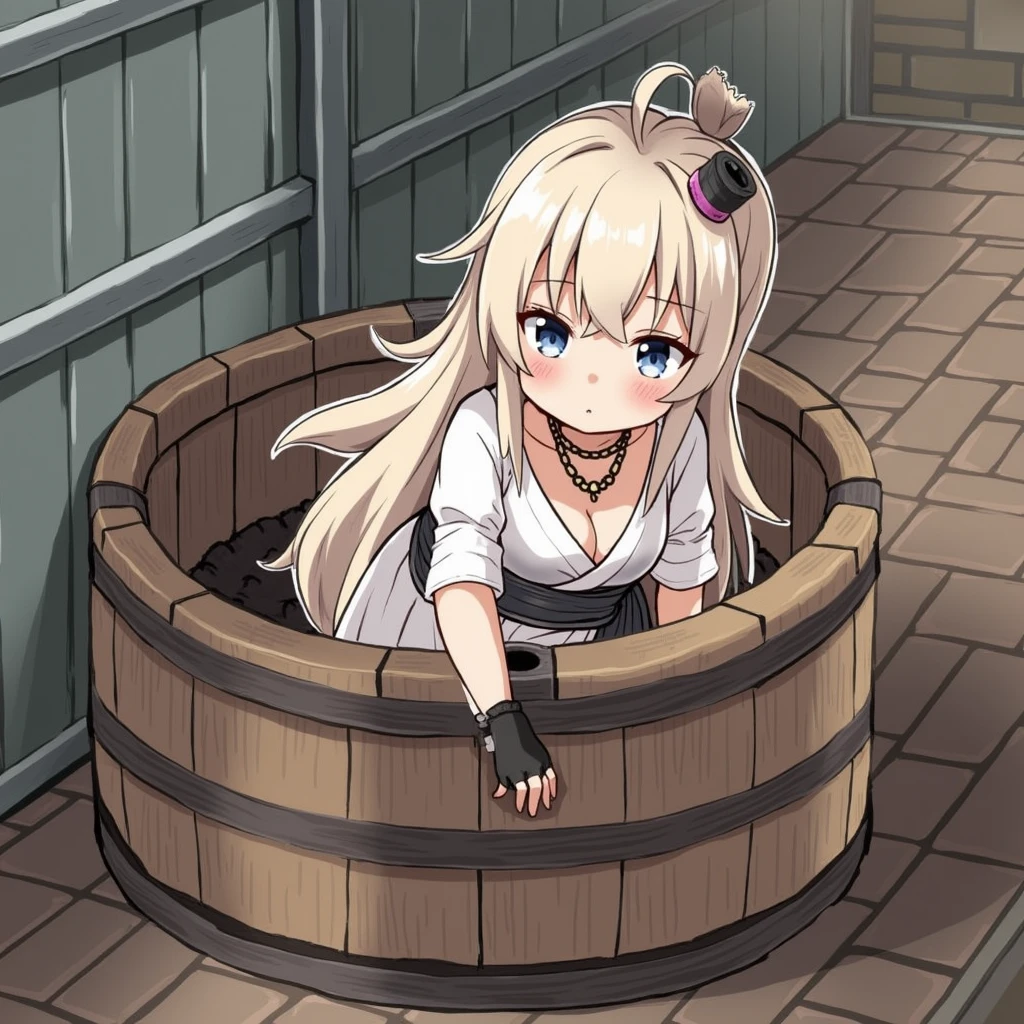 Came out of the barrel、Check the surrounding area、cute、Slave clothing