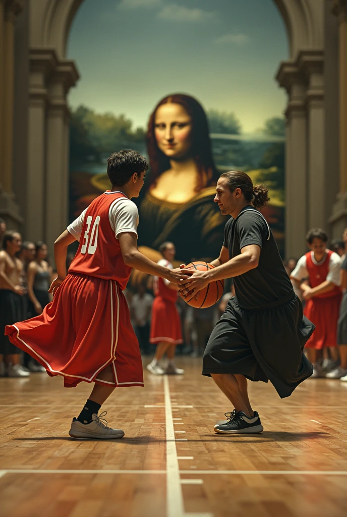 Make the Mona Lisa in a one vs one basketball game against Leonardo Davince