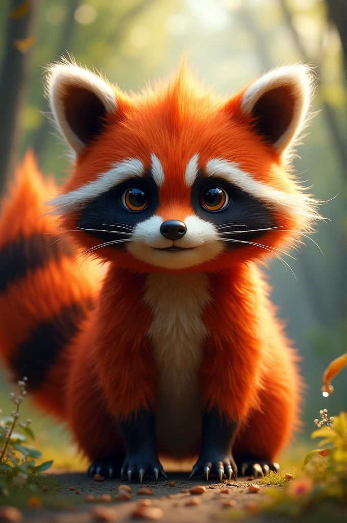 Raccoon with furry red hair