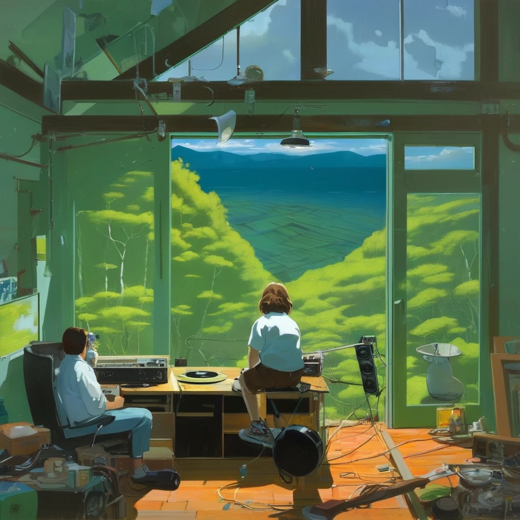 Record Cover Aphex Twin, The background color becomes softer, "Ambient Works Collection Vol... 4", acrylic painting, Trending on pixiv Fanbox, Palette knife and brush, Makoto Shinkai's Style Jamie Wyeth James Gilliard Edward Hopper Greg Ratkowski Studio Ghibli Genshin Impact