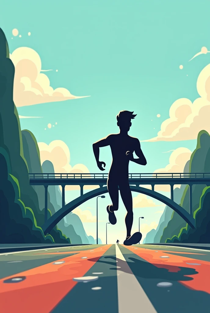 Cartoon one black running on the bridge