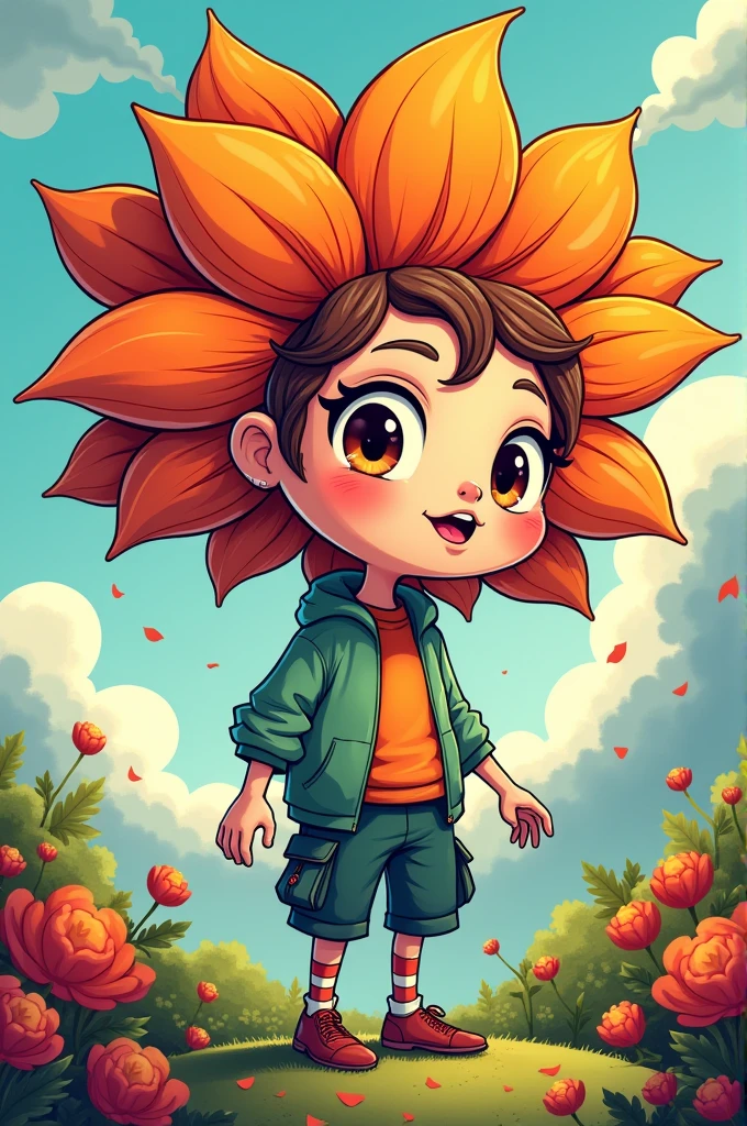 Comic style flower-headed man